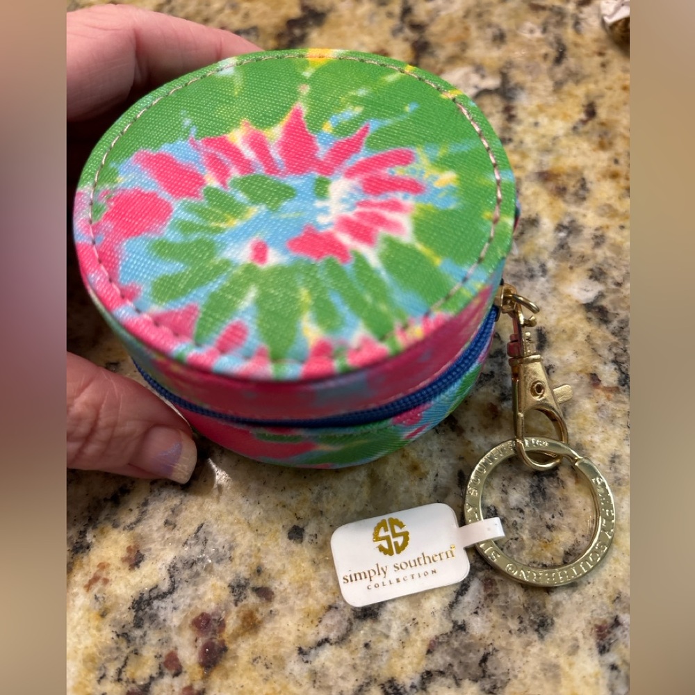 Simply Southern Tie-Dye Round Coin Pouch Keychain - Green Pink Blue